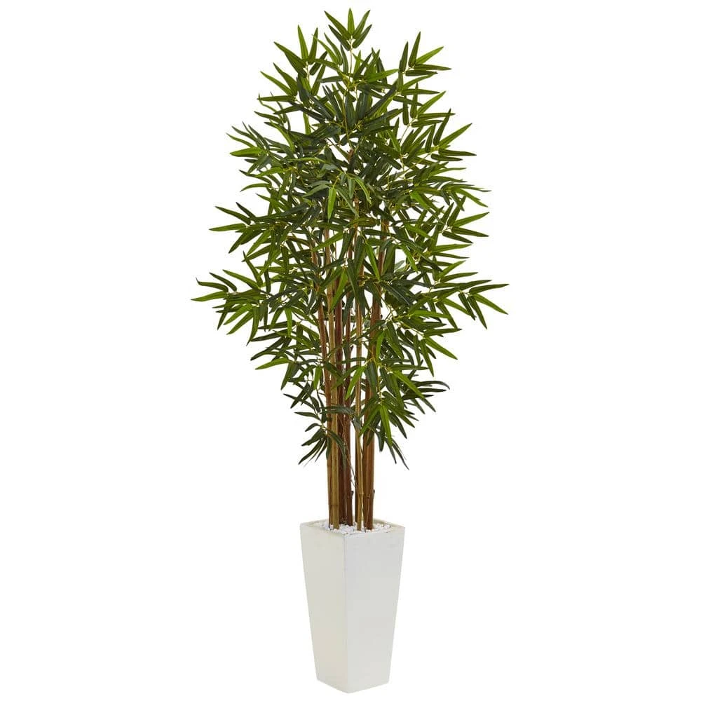 Indoor Bamboo Artificial Tree In White Tower Planter 2 Indoor Bamboo Artificial Tree In White Tower Planter