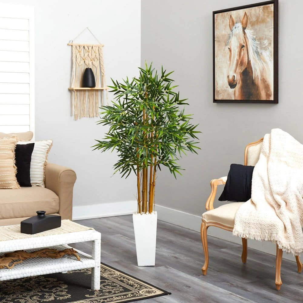 Indoor Bamboo Artificial Tree In White Tower Planter 3 Indoor Bamboo Artificial Tree In White Tower Planter - Image 2