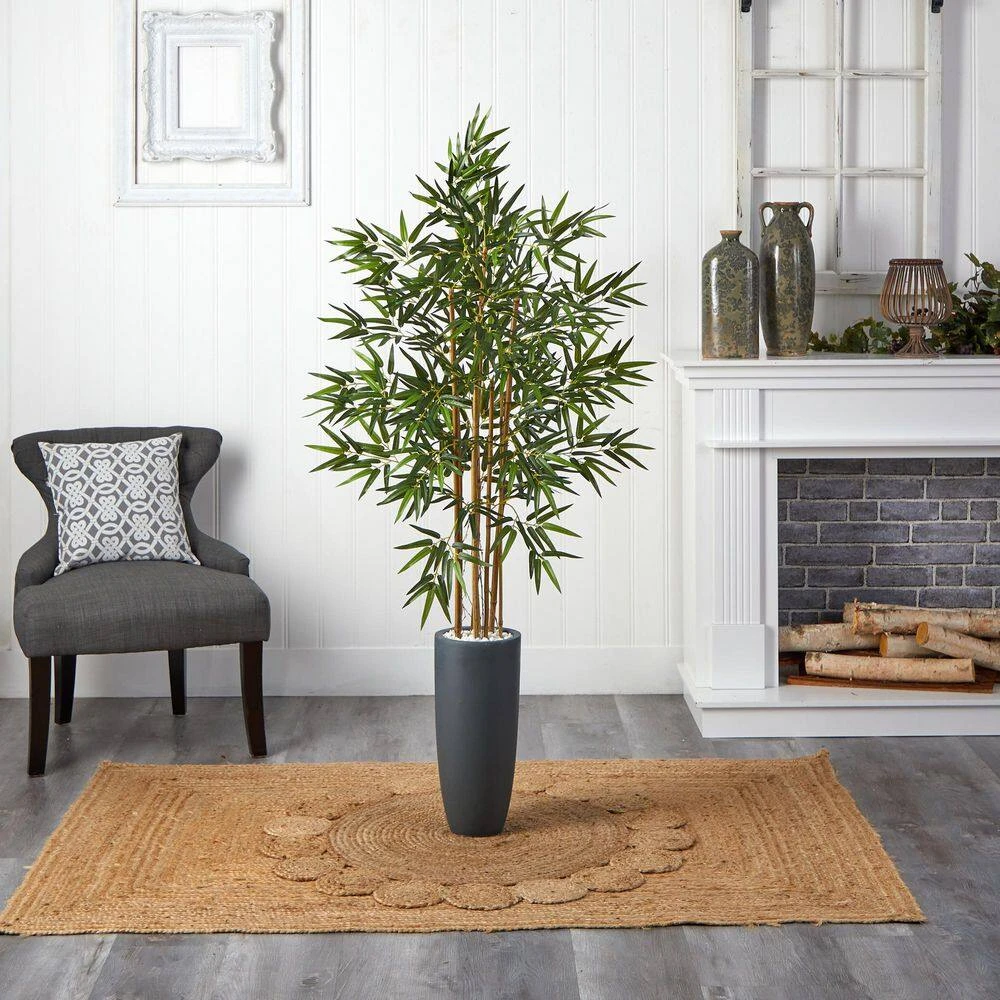 Indoor Bamboo Artificial Tree In Gray Cylinder Planter 5 Indoor Bamboo Artificial Tree In Gray Cylinder Planter - Image 3