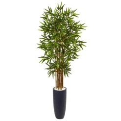 Indoor Bamboo Artificial Tree In Gray Cylinder Planter