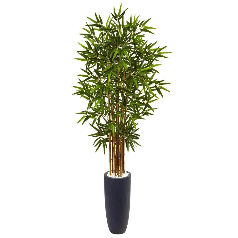 Indoor Bamboo Artificial Tree In Gray Cylinder Planter 3 Indoor Bamboo Artificial Tree In Gray Cylinder Planter