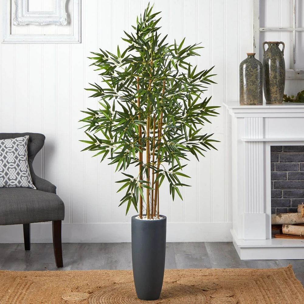 Indoor Bamboo Artificial Tree In Gray Cylinder Planter 4 Indoor Bamboo Artificial Tree In Gray Cylinder Planter - Image 2