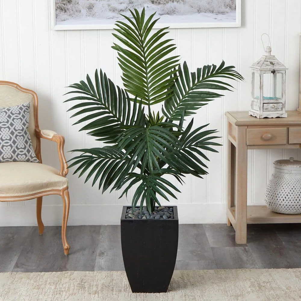 4.5 Ft. Kentia Palm Artificial Tree In Black Wash Planter 6 4.5 Ft. Kentia Palm Artificial Tree In Black Wash Planter - Image 4