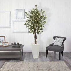 6 Ft. Olive Artificial Tree In White Tower Planter 9 6 Ft. Olive Artificial Tree In White Tower Planter -Artificial nearly natural artificial trees 5832 31 1000