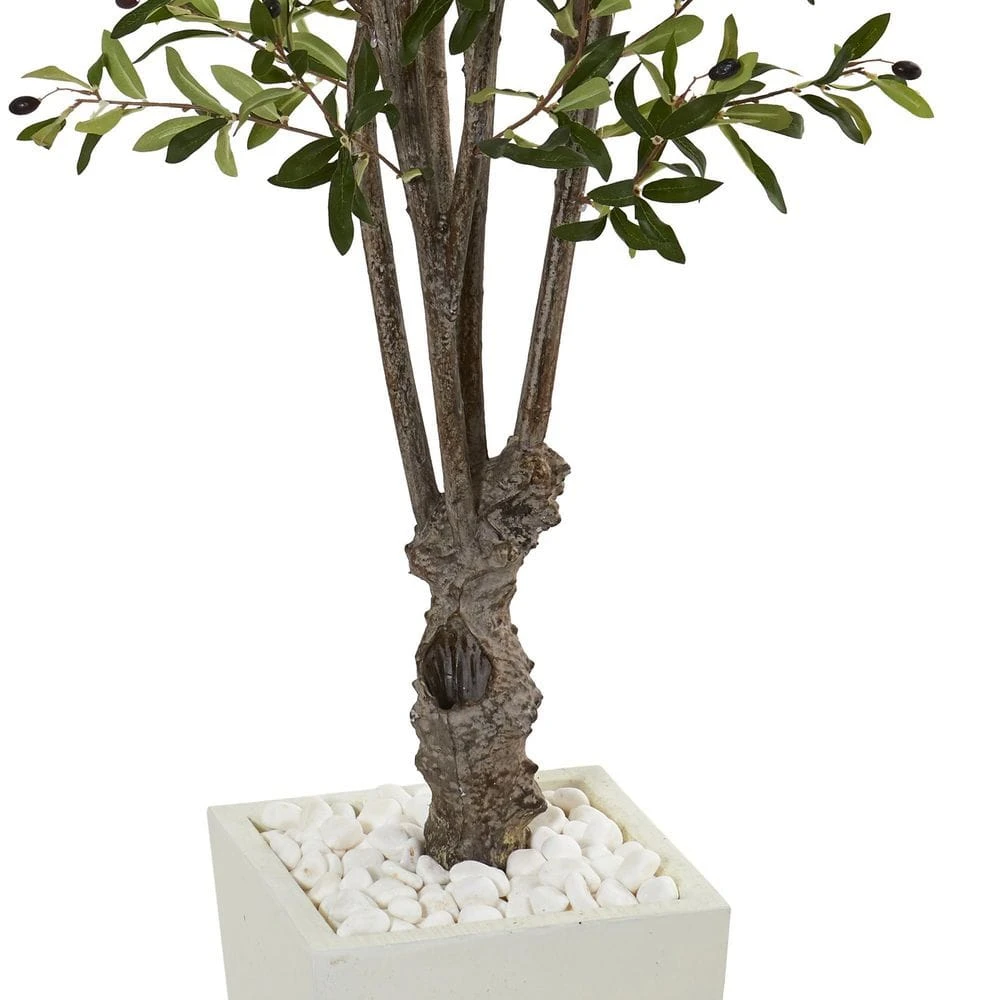 6 Ft. Olive Artificial Tree In White Tower Planter 5 6 Ft. Olive Artificial Tree In White Tower Planter - Image 3