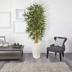 5.5 In. Bamboo Artificial Tree In White Tower Planter 9 5.5 In. Bamboo Artificial Tree In White Tower Planter -Artificial nearly natural artificial trees 5849 31 1000