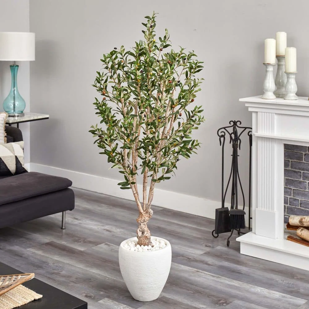 Indoor Olive Artificial Tree In White Oval Planter 5 Indoor Olive Artificial Tree In White Oval Planter - Image 3