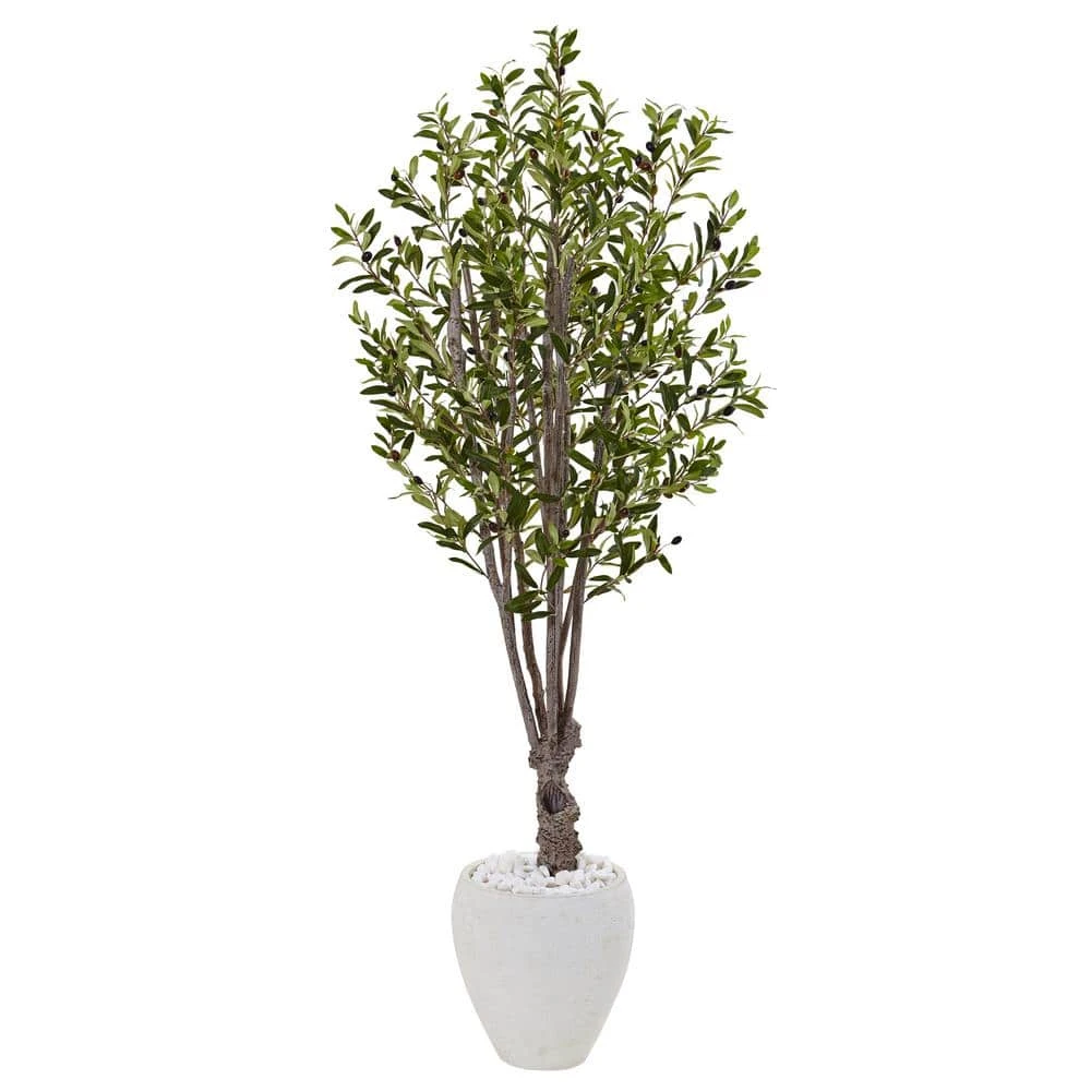 Indoor Olive Artificial Tree In White Oval Planter 3 Indoor Olive Artificial Tree In White Oval Planter
