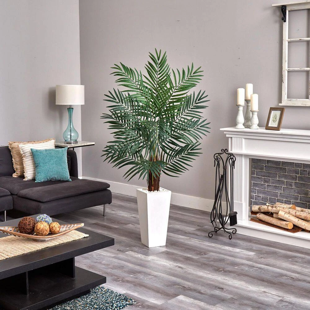5.5 In. Areca Artificial Palm Tree In White Tower Planter 6 5.5 In. Areca Artificial Palm Tree In White Tower Planter - Image 4