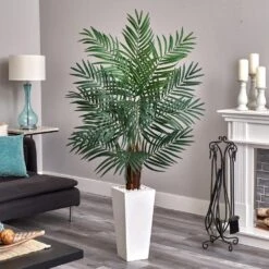 5.5 In. Areca Artificial Palm Tree In White Tower Planter 11 5.5 In. Areca Artificial Palm Tree In White Tower Planter -Artificial nearly natural artificial trees 5871 31 1000