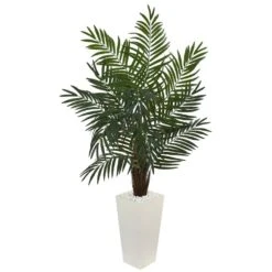 5.5 In. Areca Artificial Palm Tree In White Tower Planter