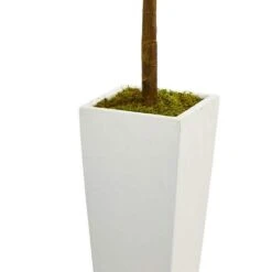 4 In. Fiddle Leaf Artificial Tree In White Tower Planter -Artificial nearly natural artificial trees 5873 1f 1000