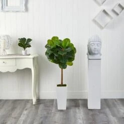 4 In. Fiddle Leaf Artificial Tree In White Tower Planter -Artificial nearly natural artificial trees 5873 31 1000