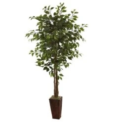 6ft. Indoor Artificial Ficus Tree In Bamboo Planter