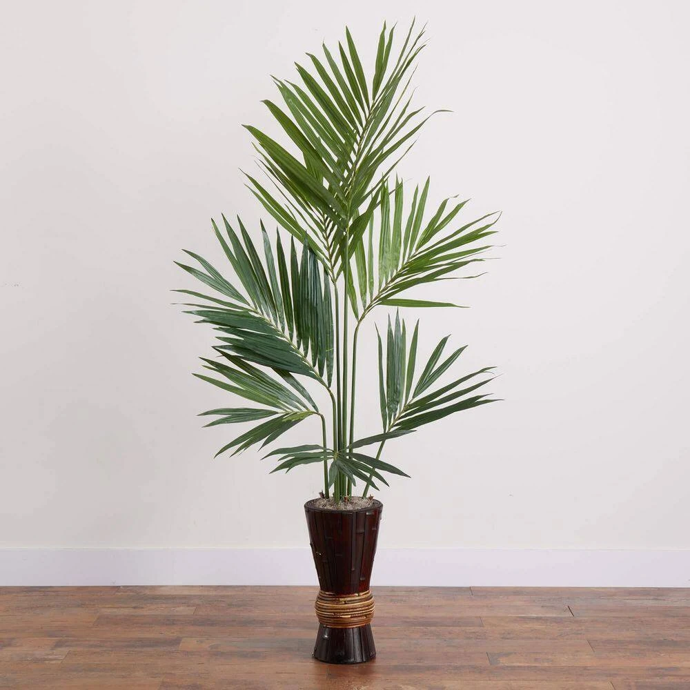 6 Ft. Artificial Kentia Tree With Bamboo Planter 5 6 Ft. Artificial Kentia Tree With Bamboo Planter - Image 3