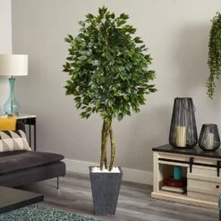 Indoor/Outdoor Ficus Artificial Tree With Slate Planter, UV Resistant -Artificial nearly natural artificial trees 5948 31 1000