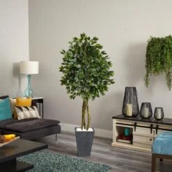 Indoor/Outdoor Ficus Artificial Tree With Slate Planter, UV Resistant -Artificial nearly natural artificial trees 5948 44 1000