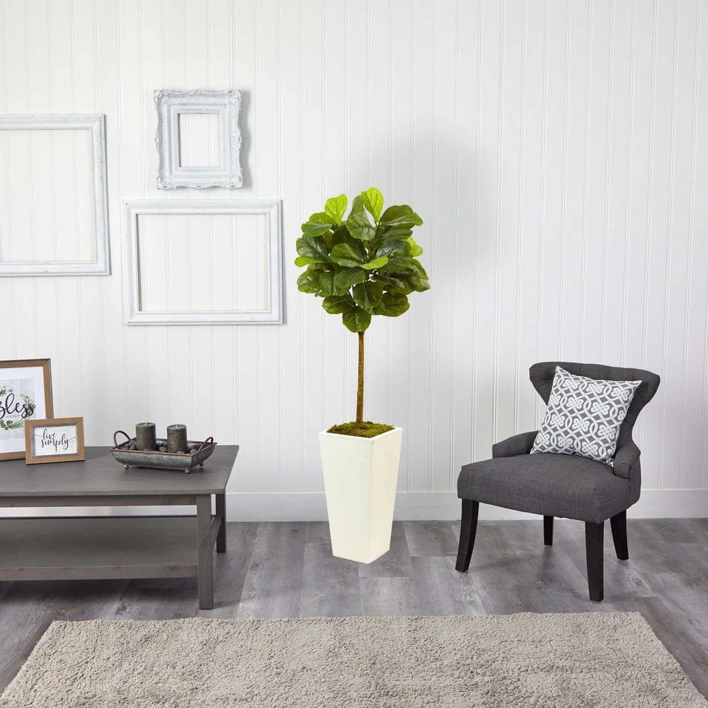 4.5 Ft. Artificial Fiddle Leaf Fig In White Planter (Real Touch) 5 4.5 Ft. Artificial Fiddle Leaf Fig In White Planter (Real Touch) - Image 4