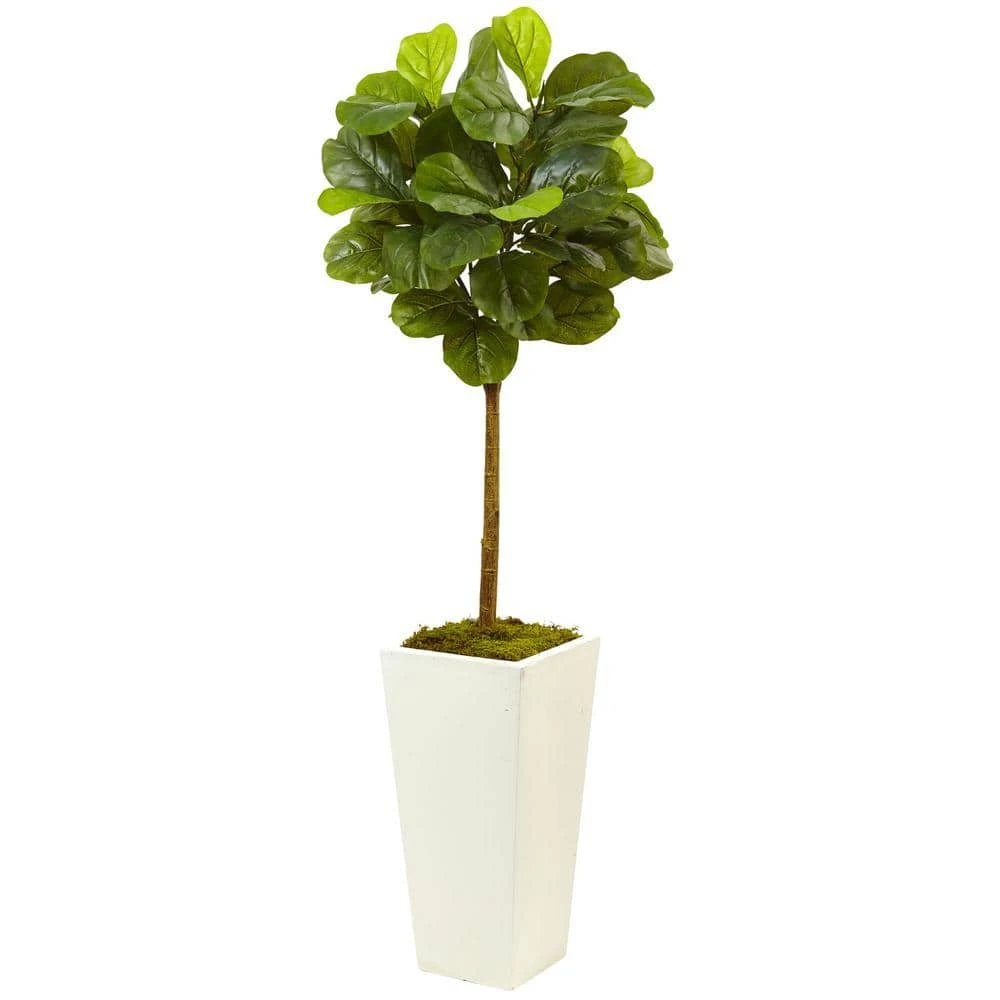 4.5 Ft. Artificial Fiddle Leaf Fig In White Planter (Real Touch) 2 4.5 Ft. Artificial Fiddle Leaf Fig In White Planter (Real Touch)