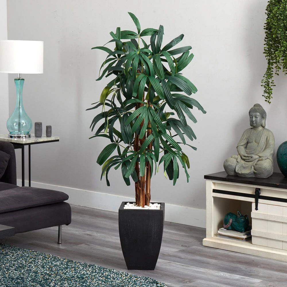 Indoor Raphis Palm Artificial Tree In Black Planter 7 Indoor Raphis Palm Artificial Tree In Black Planter - Image 5