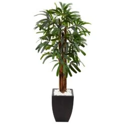 Indoor Raphis Palm Artificial Tree In Black Planter