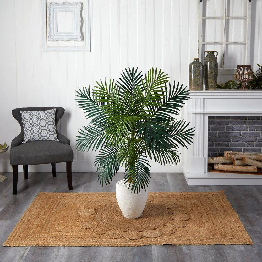 Indoor Golden Cane Palm Artificial Tree In White Oval Planter 6 Indoor Golden Cane Palm Artificial Tree In White Oval Planter - Image 4