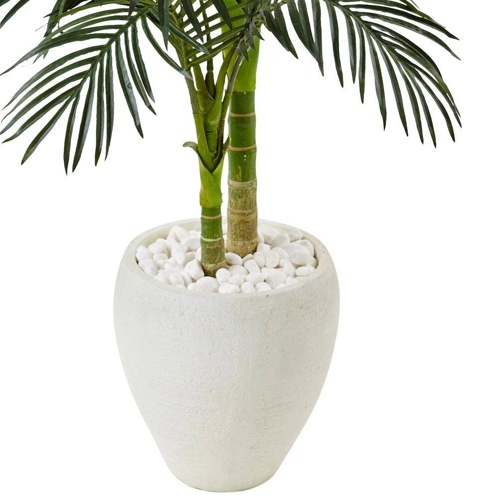 Indoor Golden Cane Palm Artificial Tree In White Oval Planter 5 Indoor Golden Cane Palm Artificial Tree In White Oval Planter - Image 3