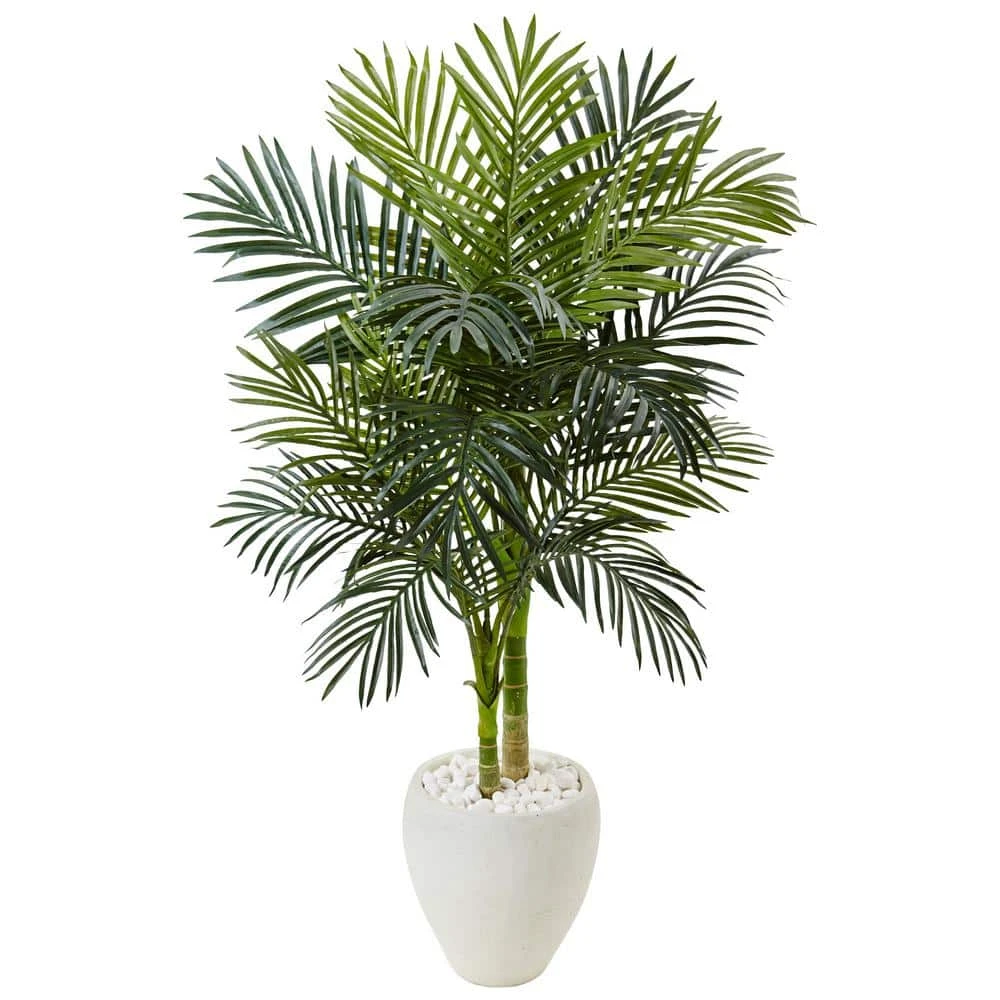 Indoor Golden Cane Palm Artificial Tree In White Oval Planter 3 Indoor Golden Cane Palm Artificial Tree In White Oval Planter