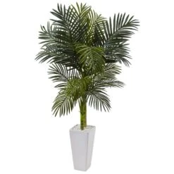 Indoor 5 Ft. Golden Cane Palm Artificial Tree In White Tower Planter 9 Indoor 5 Ft. Golden Cane Palm Artificial Tree In White Tower Planter -Artificial nearly natural artificial trees 5994 31 1000