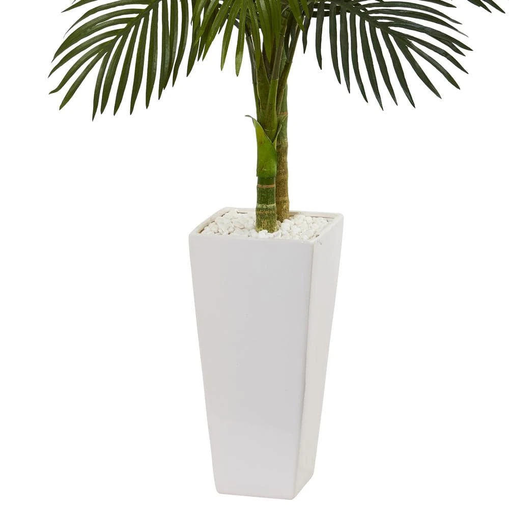 Indoor 5 Ft. Golden Cane Palm Artificial Tree In White Tower Planter 5 Indoor 5 Ft. Golden Cane Palm Artificial Tree In White Tower Planter - Image 3