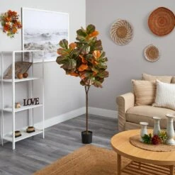 6 Ft. Green Autumn Fiddle Leaf Artificial Tree -Artificial nearly natural artificial trees t2799 4f 1000