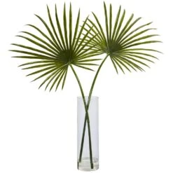 Indoor Fan Palm Artificial Arrangement In Glass Vase