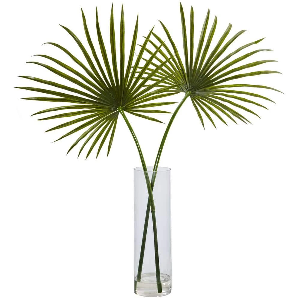 Indoor Fan Palm Artificial Arrangement In Glass Vase 3 Indoor Fan Palm Artificial Arrangement In Glass Vase