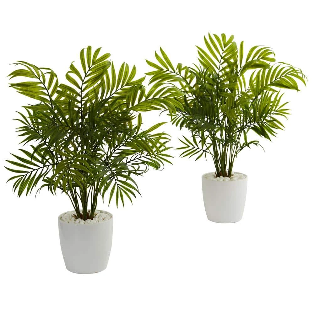 Palms Artificial Plant In White Planter (Set Of 2) 3 Palms Artificial Plant In White Planter (Set Of 2)
