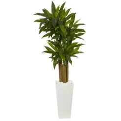 5 Ft. Cornstalk Dracaena Artificial Plant In White Tower Planter