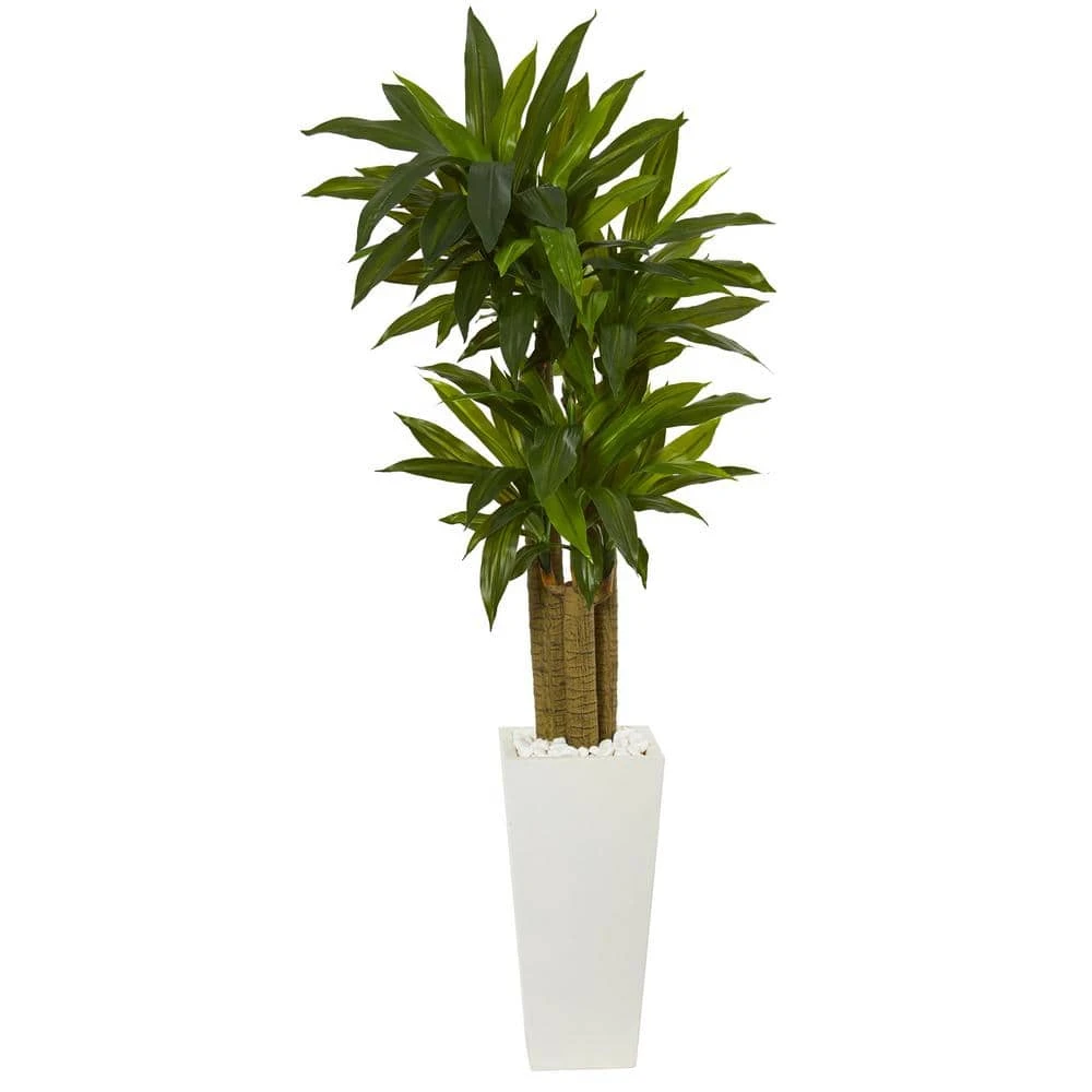 5 Ft. Cornstalk Dracaena Artificial Plant In White Tower Planter 3 5 Ft. Cornstalk Dracaena Artificial Plant In White Tower Planter