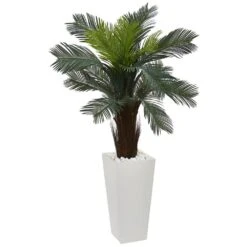 4.5 In. Cycas Artificial Plant In White Tower Planter
