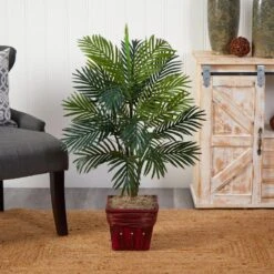 38 In. Artificial Faux Areca Palm Silk Plant With Wicker Basket 9 38 In. Artificial Faux Areca Palm Silk Plant With Wicker Basket -Artificial nearly natural artificial tropical plants 6536 31 1000