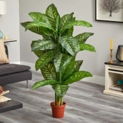Real Touch 5 Ft. Artificial Green Dieffenbachia Silk Potted Plant 13 Real Touch 5 Ft. Artificial Green Dieffenbachia Silk Potted Plant -Artificial nearly natural artificial tropical plants 6573 31 1000