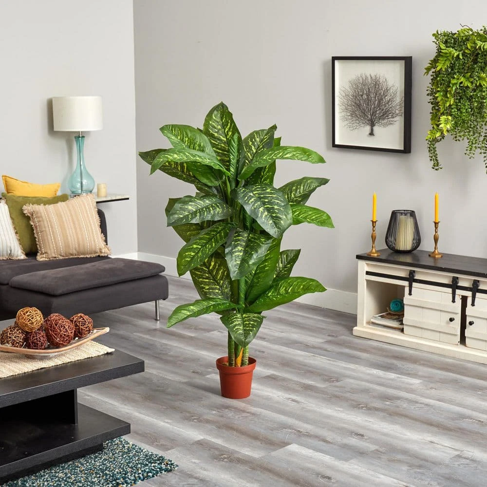 Real Touch 5 Ft. Artificial Green Dieffenbachia Silk Potted Plant 7 Real Touch 5 Ft. Artificial Green Dieffenbachia Silk Potted Plant - Image 5