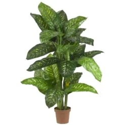 Real Touch 5 Ft. Artificial Green Dieffenbachia Silk Potted Plant