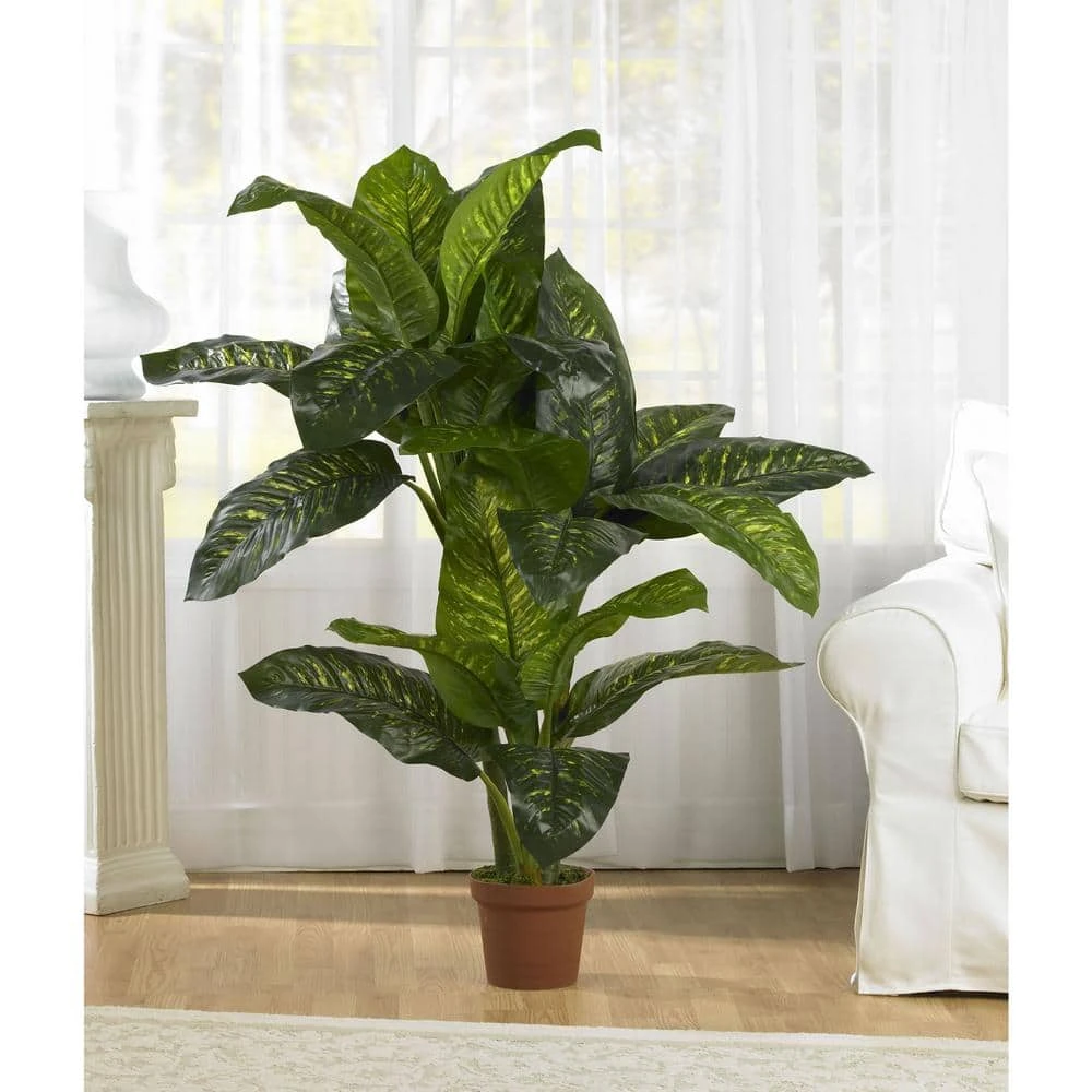 Real Touch 5 Ft. Artificial Green Dieffenbachia Silk Potted Plant 4 Real Touch 5 Ft. Artificial Green Dieffenbachia Silk Potted Plant - Image 2