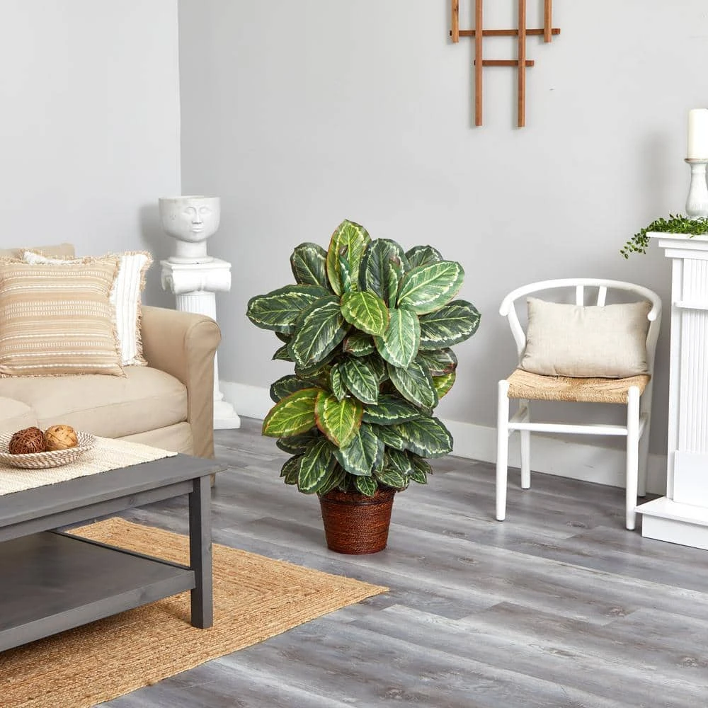 45 In. Artificial Maranta Silk Plant With Wicker Basket 4 45 In. Artificial Maranta Silk Plant With Wicker Basket - Image 2