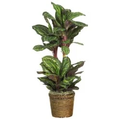 45 In. Artificial Maranta Silk Plant With Wicker Basket