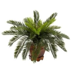 15 In. Artificial H Green Cycas With Hexagon Vase Silk Plant