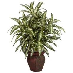 30 In. Artificial H Green Aglonema With Decortaive Vase Silk Plant