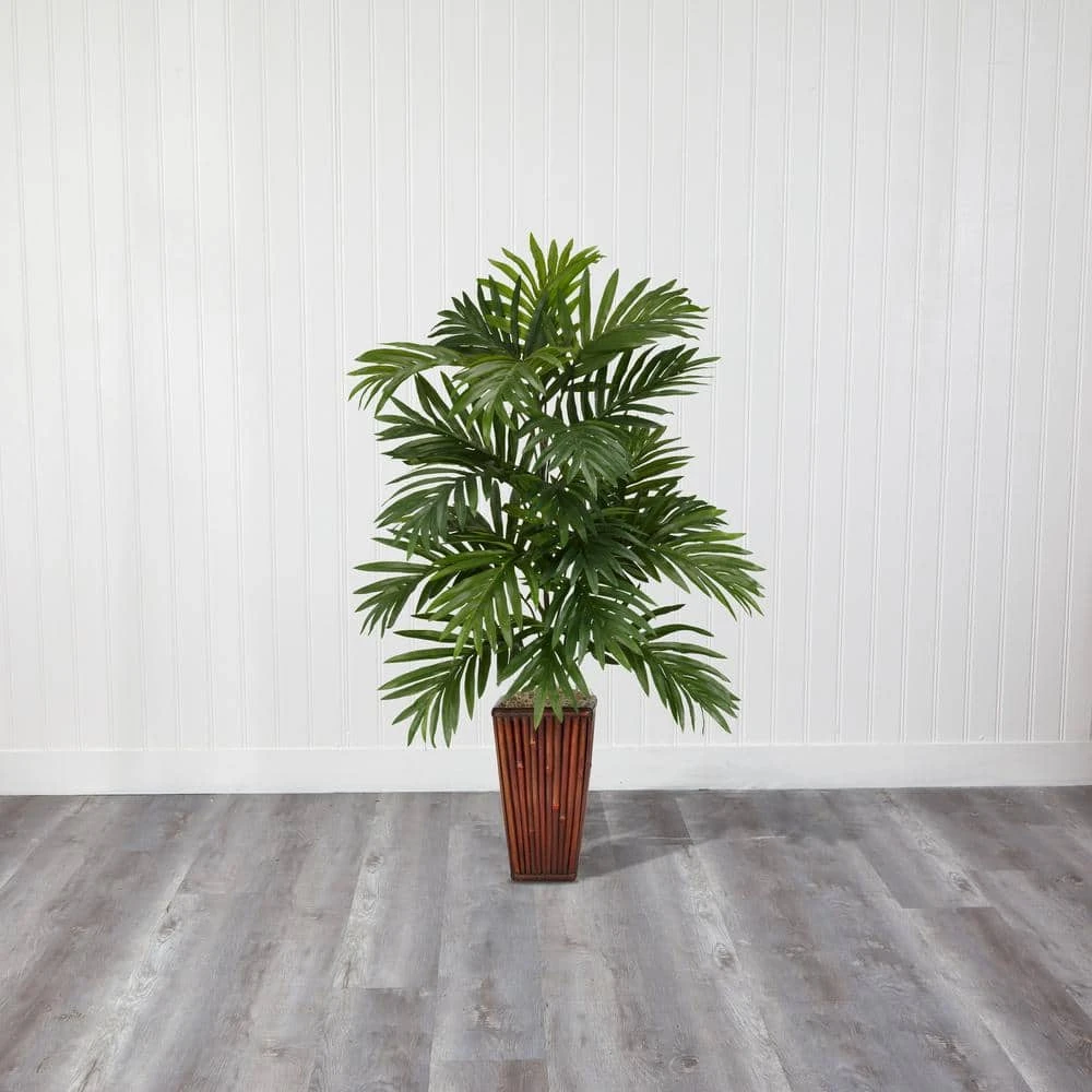Indoor 32 In. Artificial H Green Areca Palm With Bamboo Vase Silk Plant 7 Indoor 32 In. Artificial H Green Areca Palm With Bamboo Vase Silk Plant - Image 5