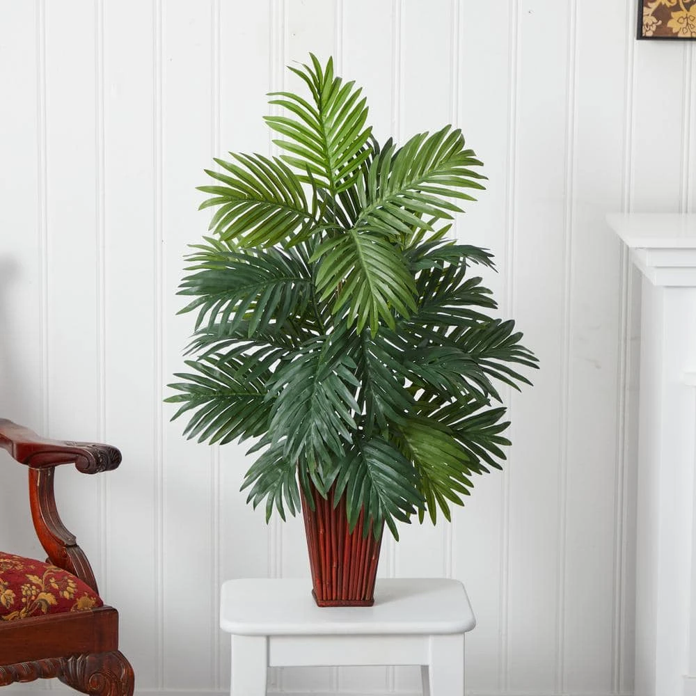 Indoor 32 In. Artificial H Green Areca Palm With Bamboo Vase Silk Plant 5 Indoor 32 In. Artificial H Green Areca Palm With Bamboo Vase Silk Plant - Image 3