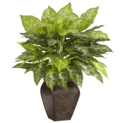 23 In. Artificial H Green Dieffenbachia With Decorative Vase Silk Plant