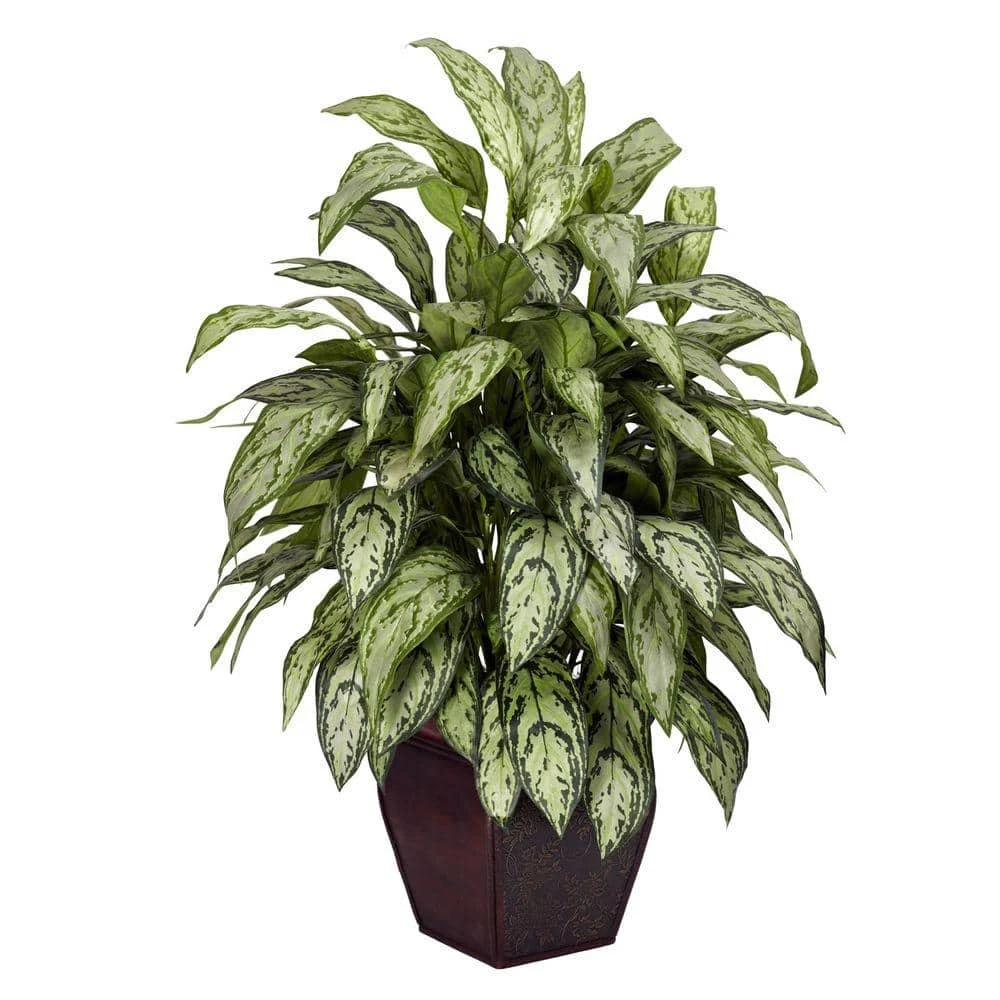 38 In. Artificial H Green Silver Queen With Decorative Planter Silk Plant 3 38 In. Artificial H Green Silver Queen With Decorative Planter Silk Plant